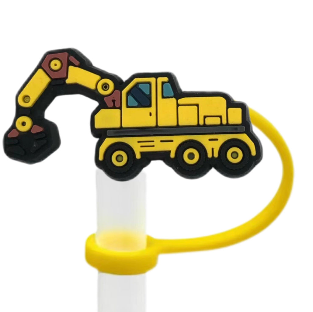 Wholesale 10pcs Cartoon Yellow Dustproof and Spillproof Children's Truck Excavator Straw Cover