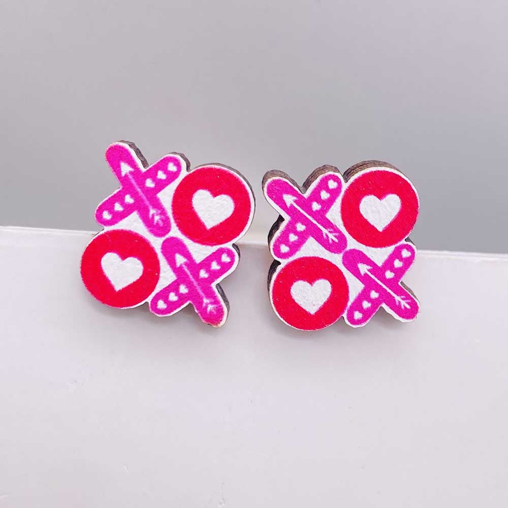 Wholesale Valentine's Day Pink Envelope Dwarf Rose Wooden Earrings