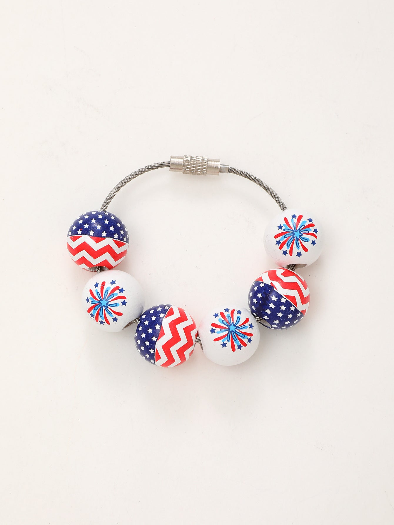 Wholesale American Independence Day Ball Series Wooden Beaded Keychain Decoration