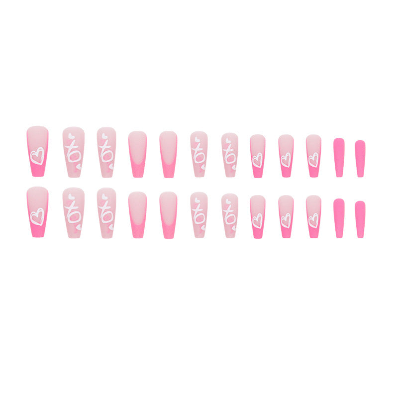 Wholesale Long Ballet Rose Red Glitter Powder White Irregular English Nail Stickers