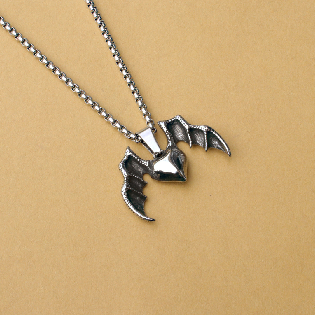 Wholesale bat heart cross with stainless steel necklace