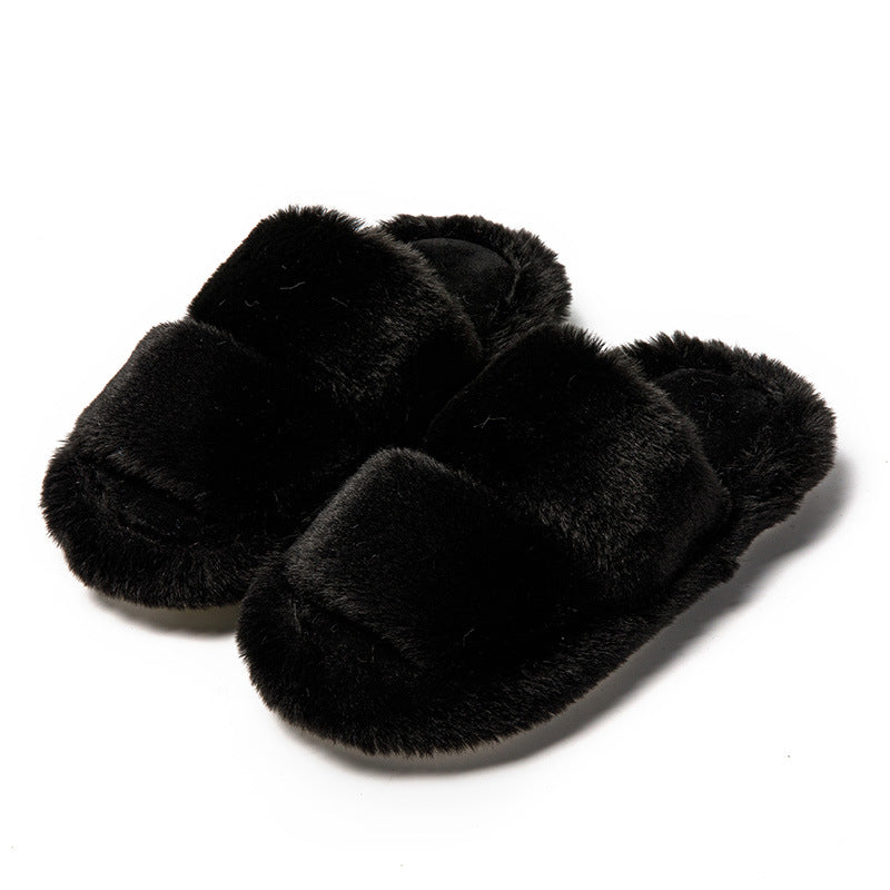 Wholesale Winter Parallel Bars Solid Color Plush Cotton Slippers