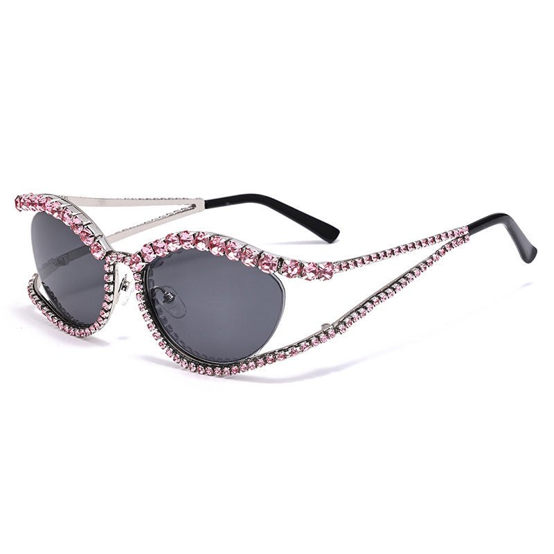 Wholesale Cat's Eye Diamond-studded Colored Diamond Sunscreen Sunglasses