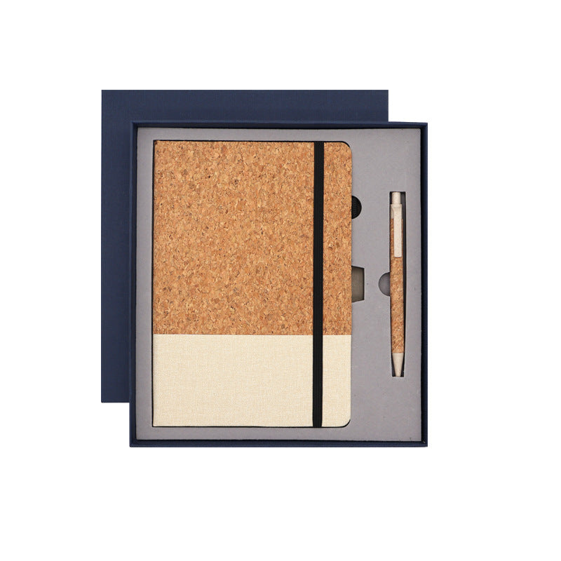 Wholesale Cross-Border A5 Environmentally Friendly Spliced Cork and Pu Notebook Set Business Office Notepad with Customized Logo