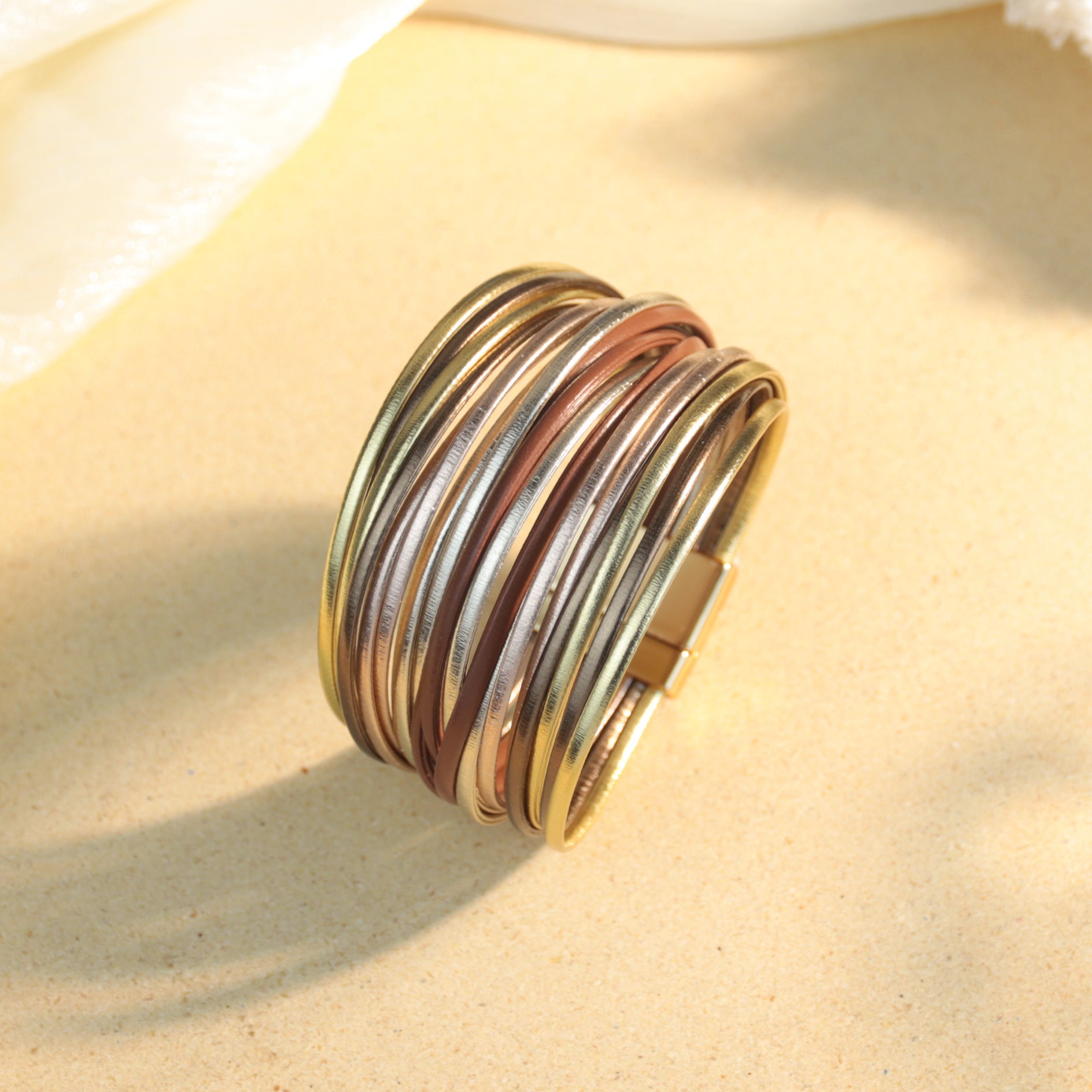 Wholesale Multi-layered gradient color-blocking magnetic clasp Layered Bracelet Set