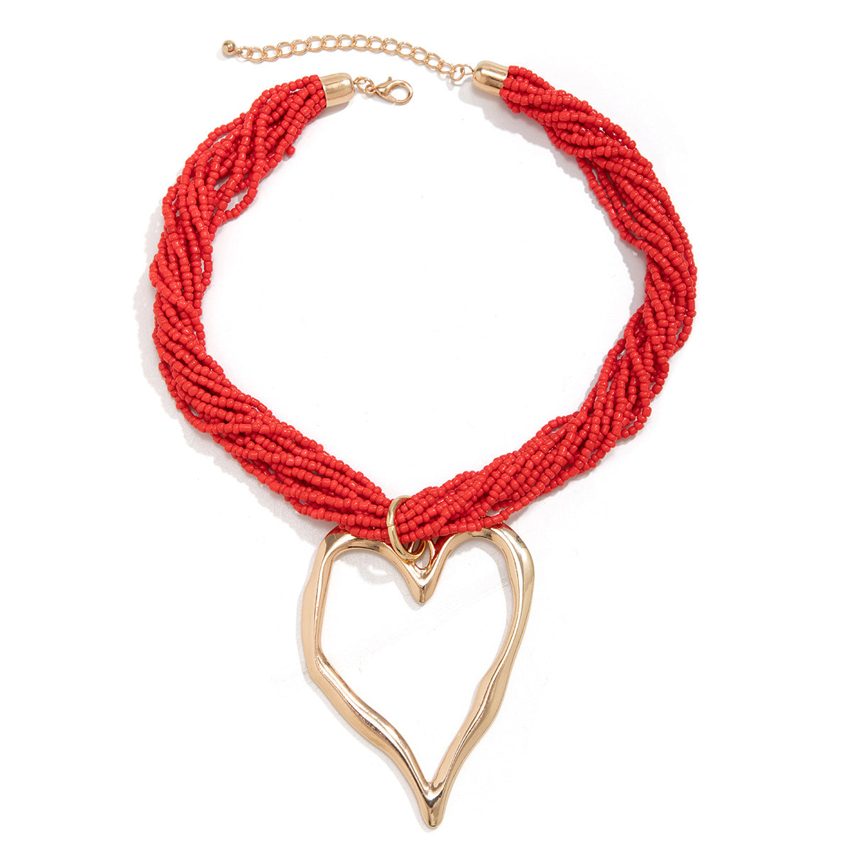 Wholesale Rice Beads Multi-layered Love-shaped Pendant Heart Alloy Necklace