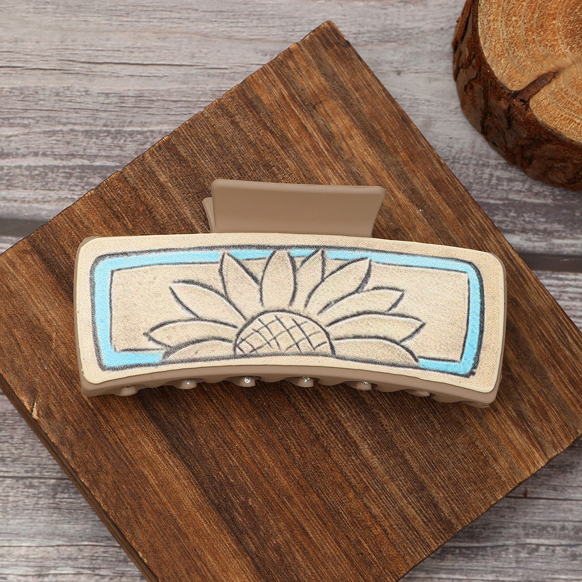 Wholesale  Western Denim Leather Hairpin Sunflower Poker Clip  Shark Clip