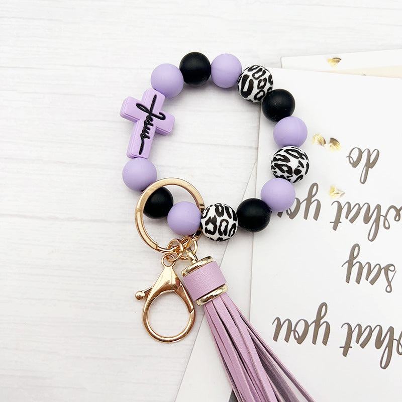 Wholesale Cross Silicone Beaded Keychain