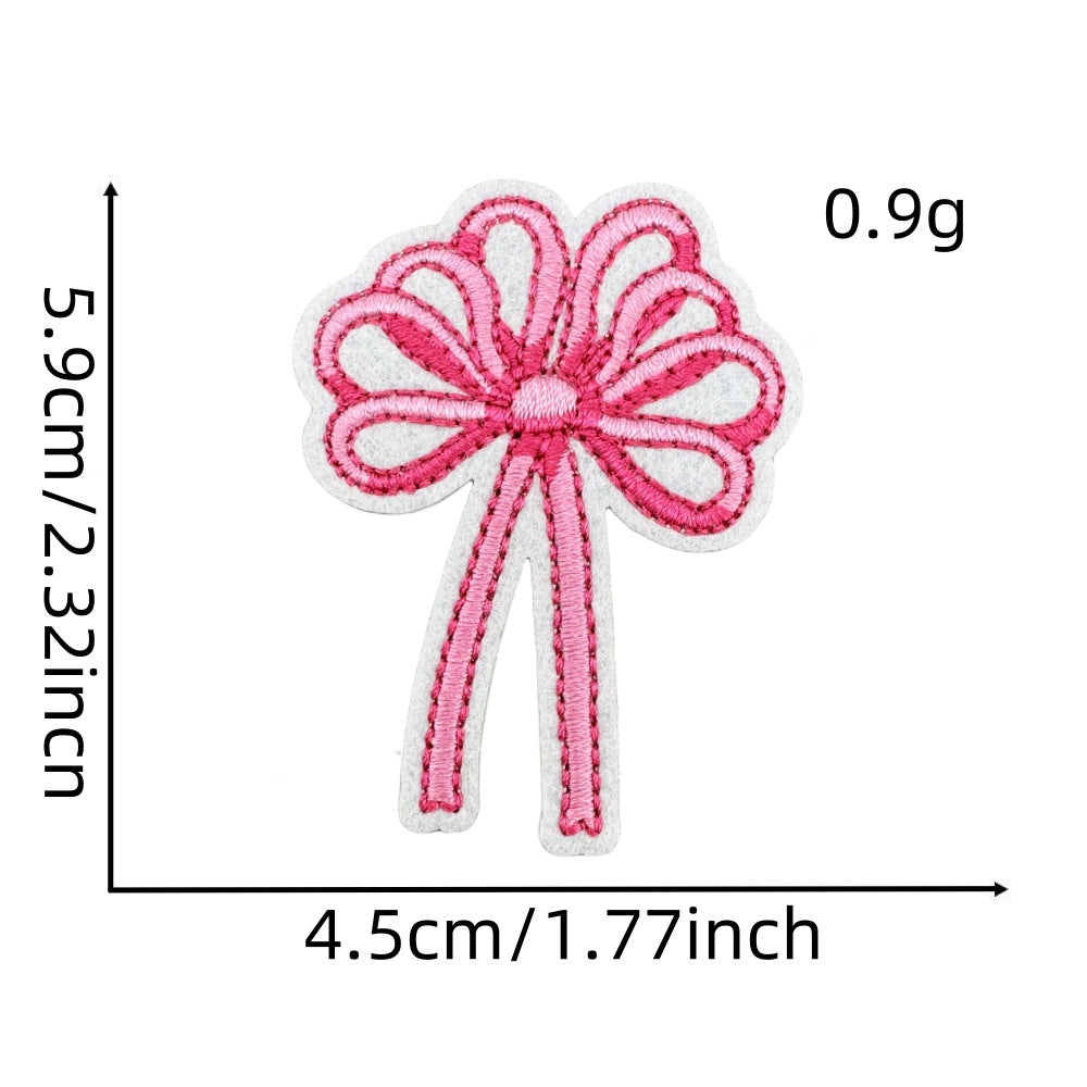 Wholesale Chic Pink Bow Embroidery Patch With Hot Melt Adhesive For Iron On Hair Accessories And Clothing Decoration