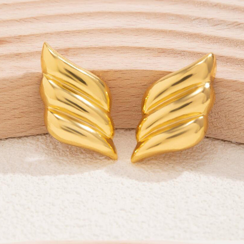 Wholesale Geometric Three-Layer Wings 18K Gold Plated Earrings