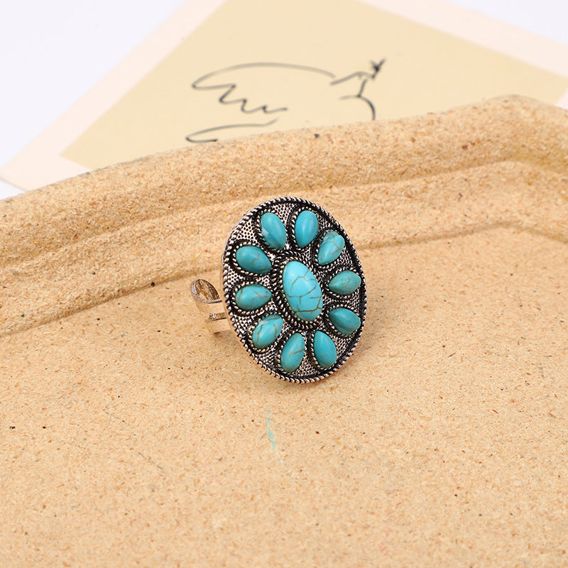 Wholesale Bohemian Retro Personalized Turquoise Ring