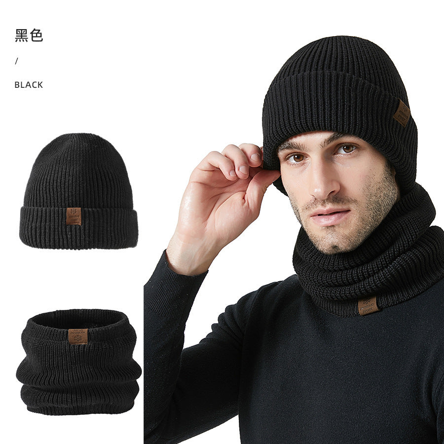 Wholesale Winter Double-layer Thick Woolen Hat Scarf Two-piece Set Universal Ear Protection Knitted Hat Set