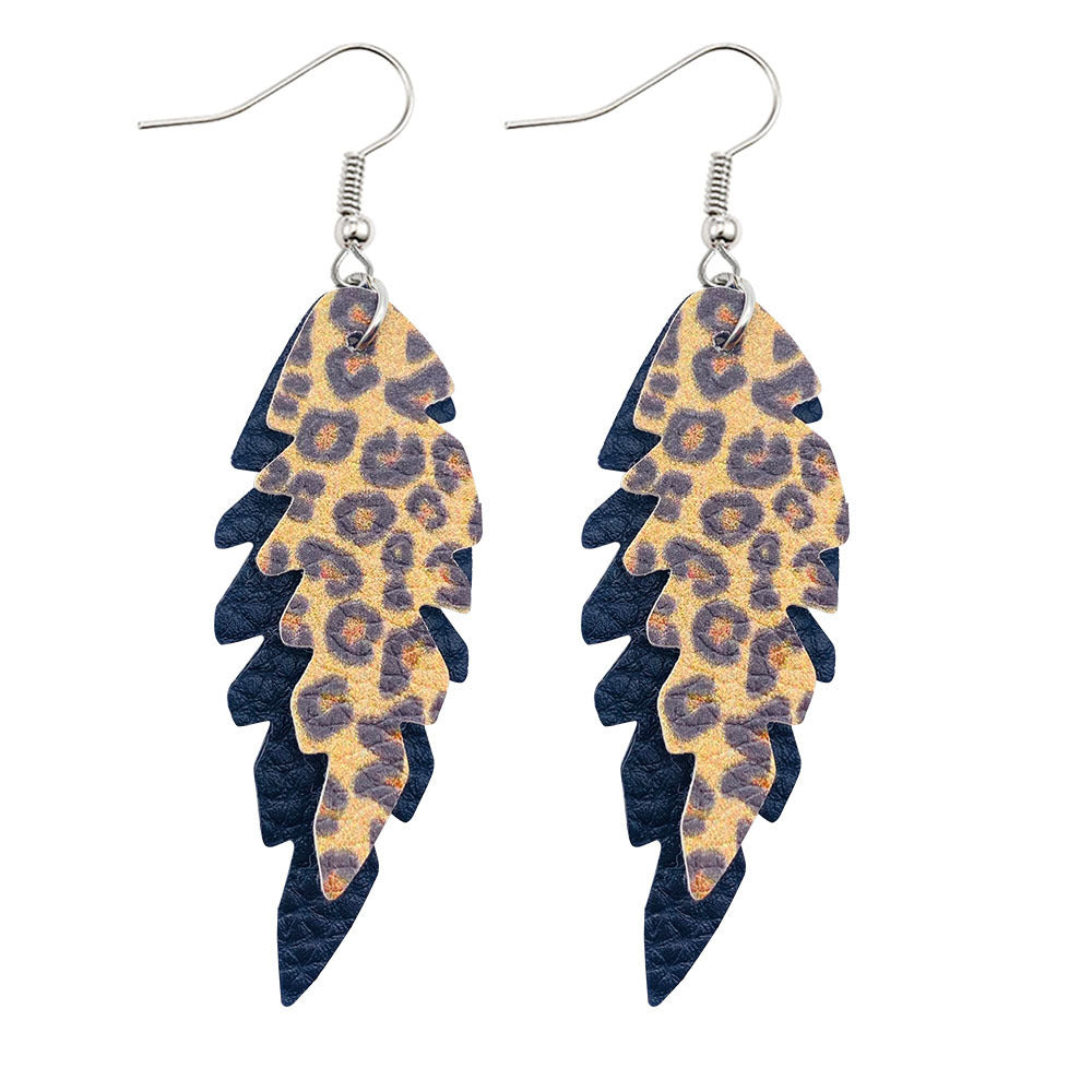 Wholesale Leopard Print Leaf Shaped Leather Earrings