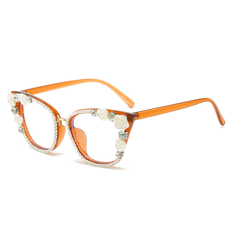 Wholesale Anti-blue Light Handmade Diamond Cat-eye Sunglasses