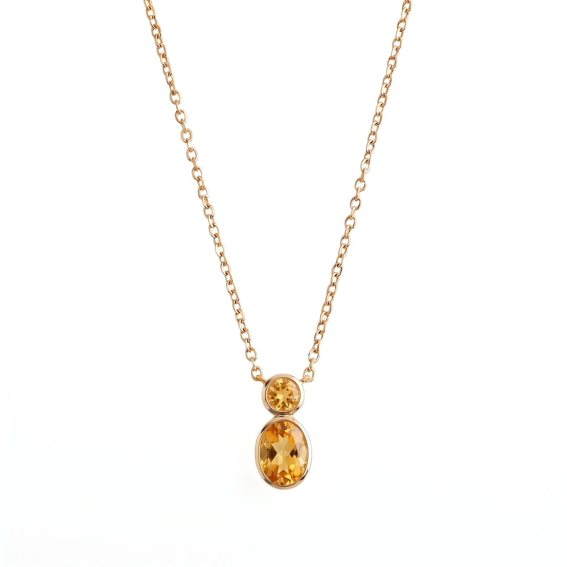 Wholesale Minimalist Gourd Pendant Necklace Double Stone Bezel Set Natural Stone Gold Bead Stainless Steel Collarbone Chain Jewelry Accessory