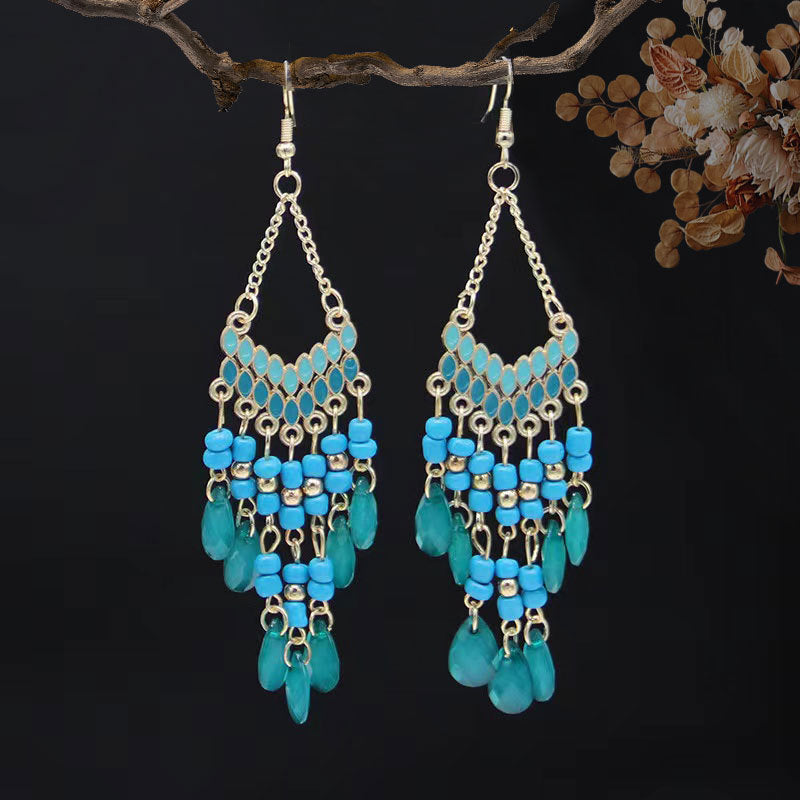 Wholesale Long bead water droplet fringe Bohemian style earrings