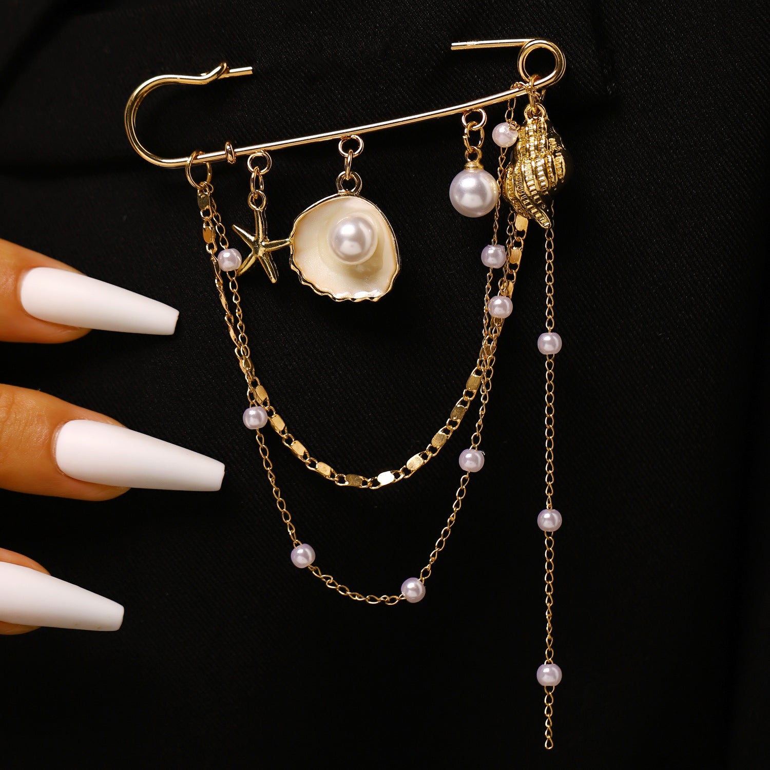 Wholesale Alloy Gold Beach Brooch Pendant Starfish Shell Imitation Pearl Women S Multifunctional Pants Chain Clip Everyday Jewelry Accessory Gift