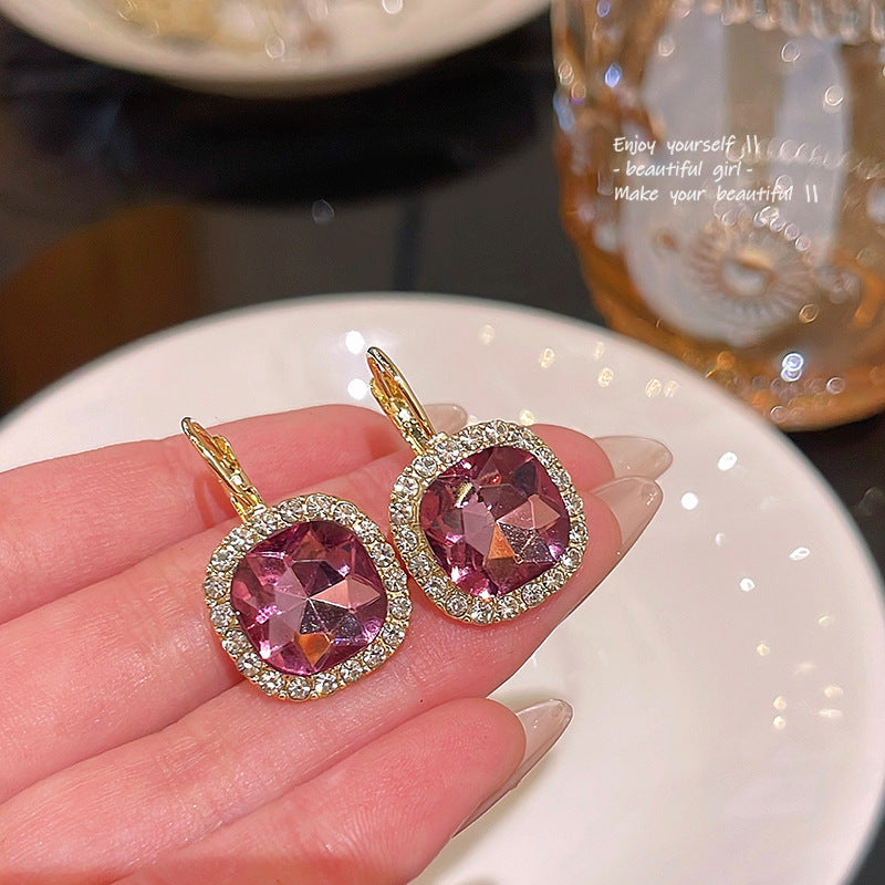 Wholesale 925 Silver Needle Super Sparkling Purple Crystal Alloy Earrings