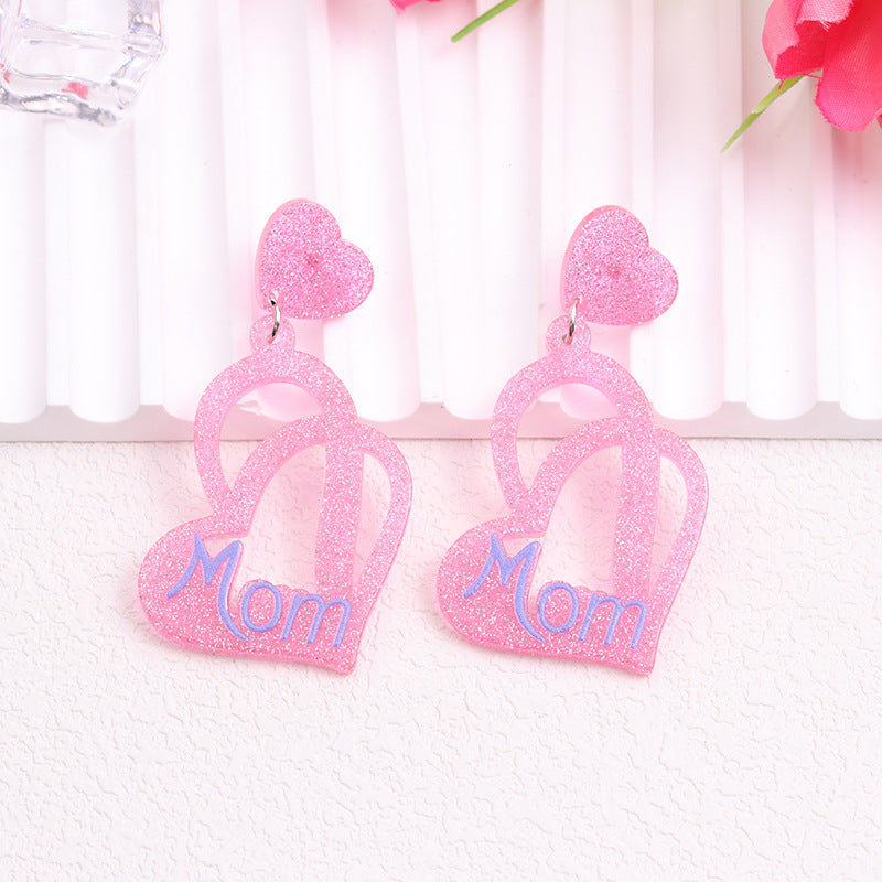 Wholesale Mother's Day Pink Love Acrylic Earrings