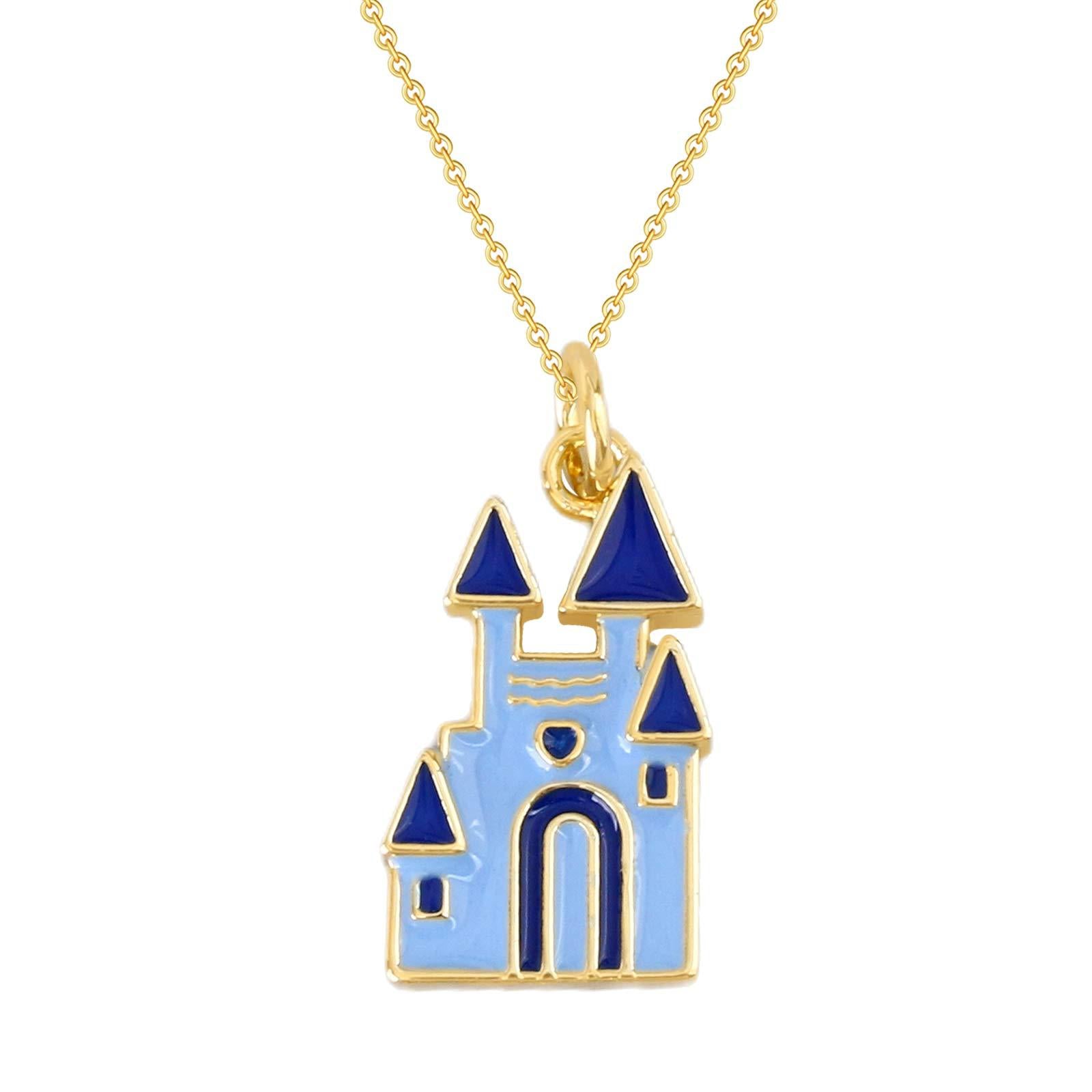 Wholesale Rabbit Unicorn Castle Pendant Necklace Christmas Theme 18K Gold Plated Copper Gift Boutique Resale