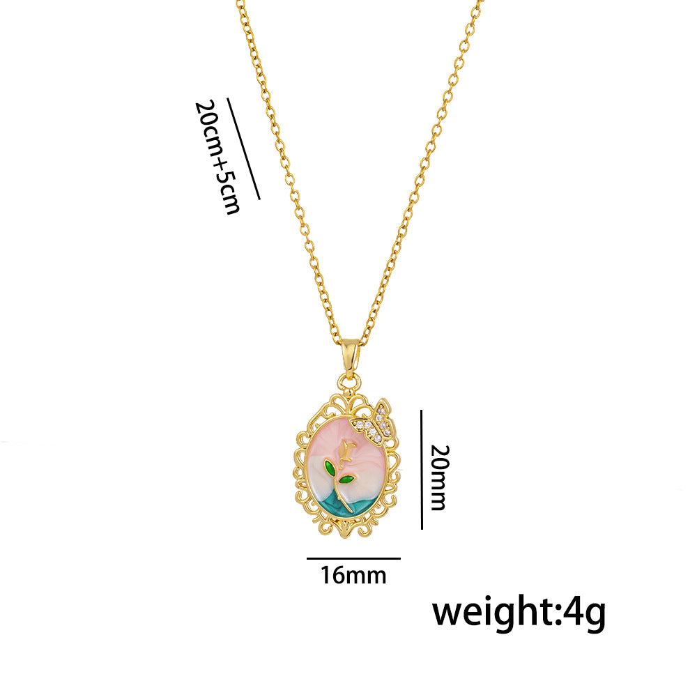 Rose Oval Lace Butterfly Clavicle Necklace