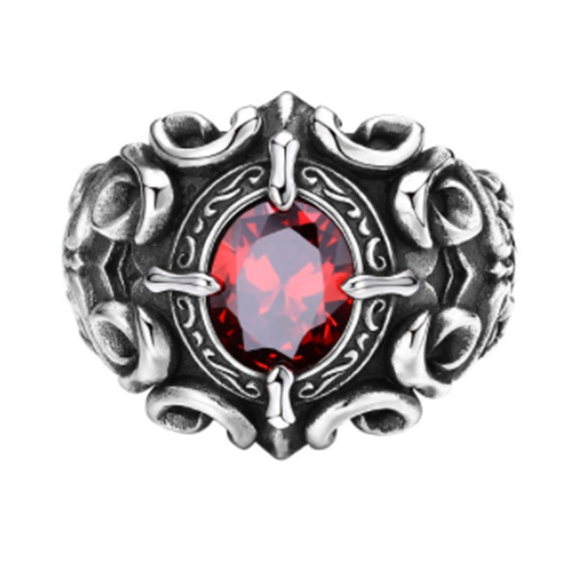 Wholesale s925 silver-plated trendy retro Thai silver old style fashionable men's faceted garnet cross ring