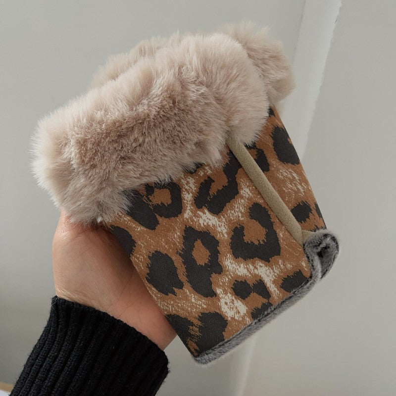 Wholesale Suede Rabbit Hair Leopard Print Half Finger Gloves