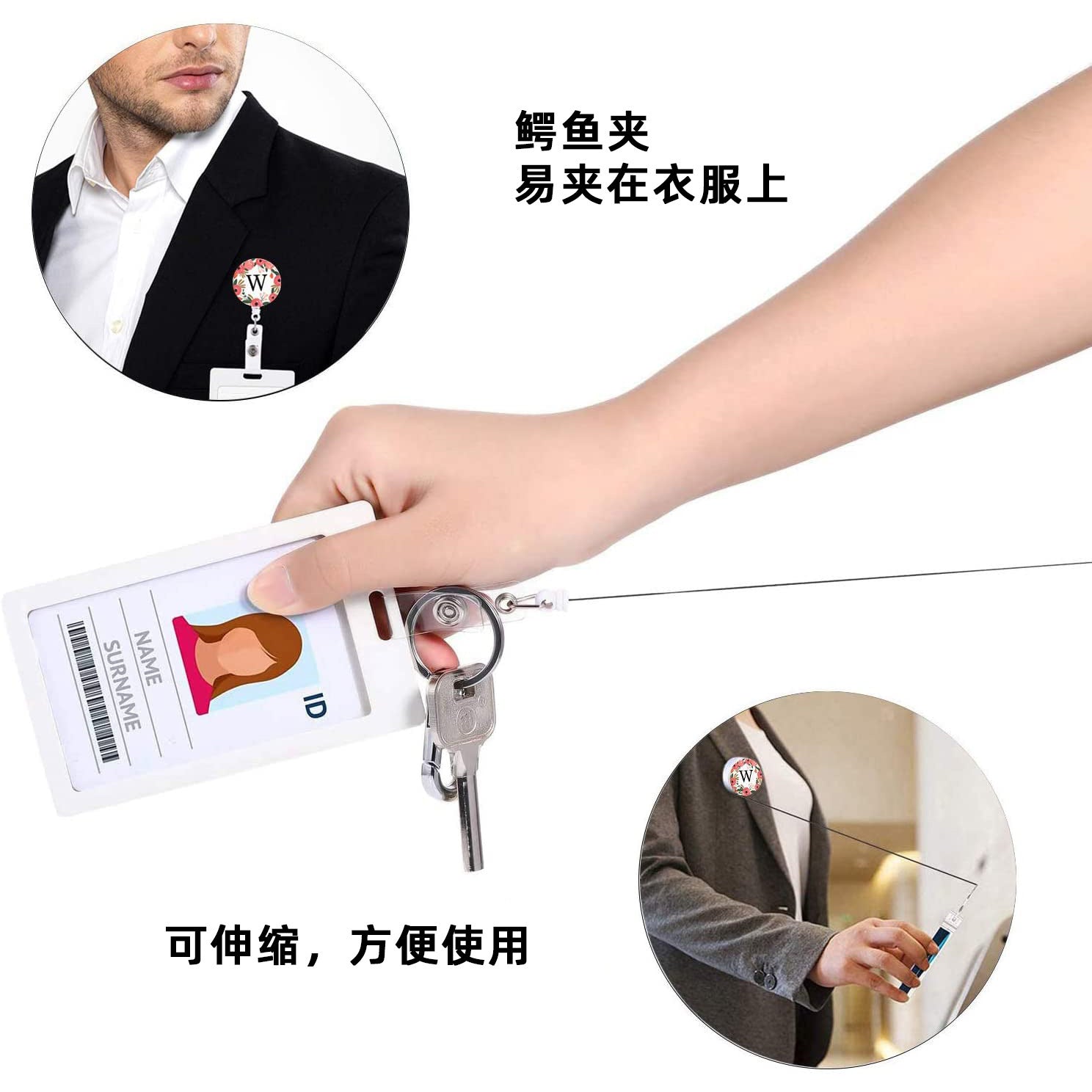 Wholesale English letter glue flower telescopic rotating easy to pull keychain