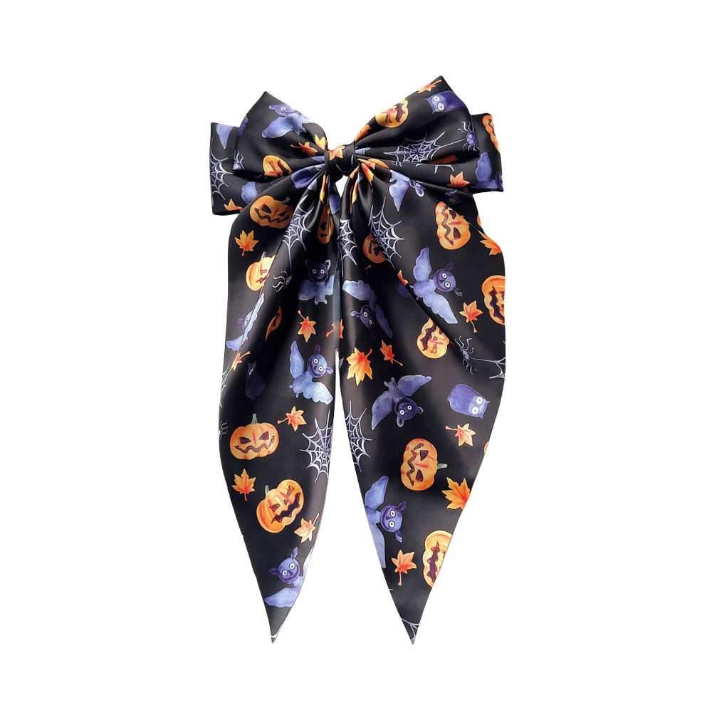 Wholesale  Hair Accessories Ghost  Web Ribbon Spring Clip Pumpkin Head Print