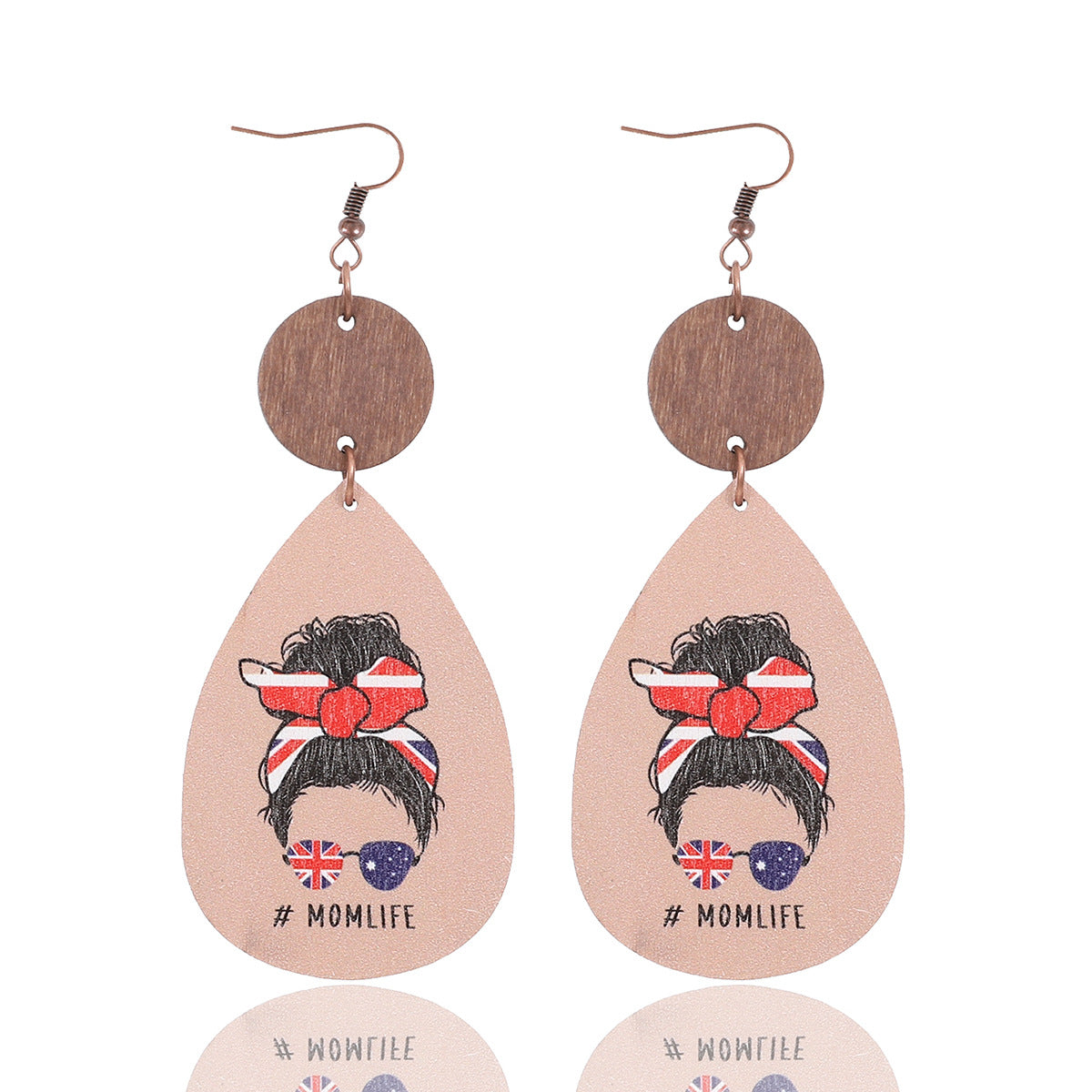Wholesale MOM LIFE Mother's Day Leopard Plaid Wooden Earrings