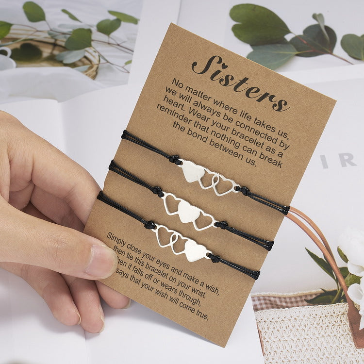 Wholesale Mother's Day Cards Geometric Hollow Multi Pack Braided Adjustable Bracelet