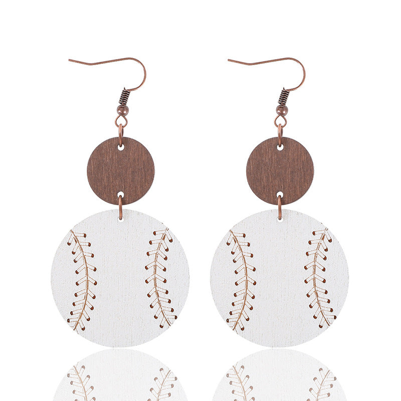 Wholesale Light Wood Chip Sports Style Baseball Pattern Earrings