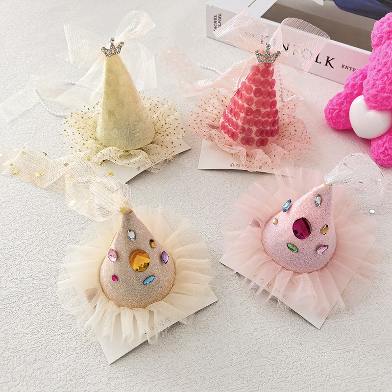 Wholesale  Mesh Ribbon Rhinestone Party Birthday Hat Hair Clip Christmas Headwear Holiday