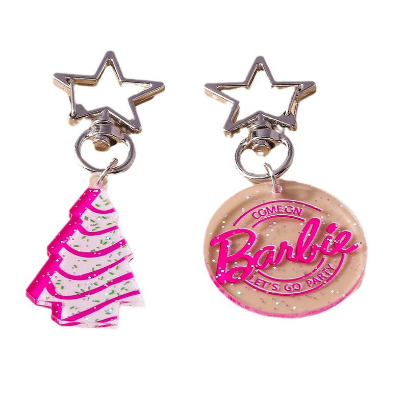 Wholesale Pink Christmas Tree Round Key Chain