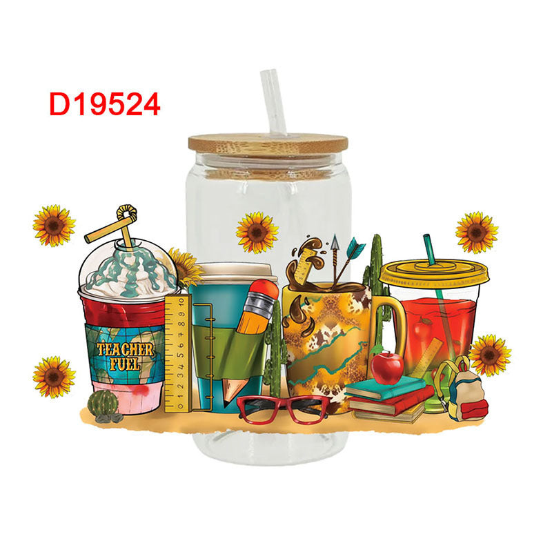 Wholesale Cute Cartoon Teacher Theme Drink 16oz Cup UV DTF Wraps