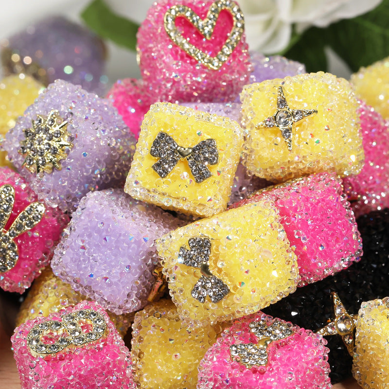 Wholesale  5pcs Colorful soft candy double-sided heart bow Acrylic Beads