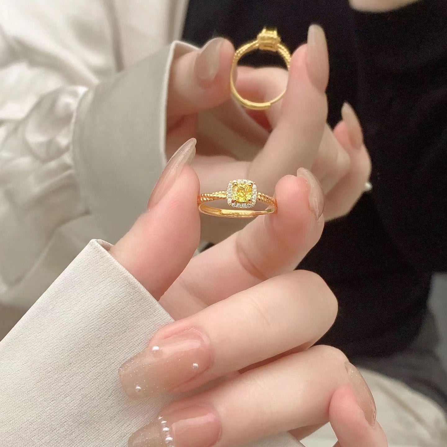 Wholesale 18k Gold Plated Yellow Diamond Small Sugar Cube Colored Treasure Ring