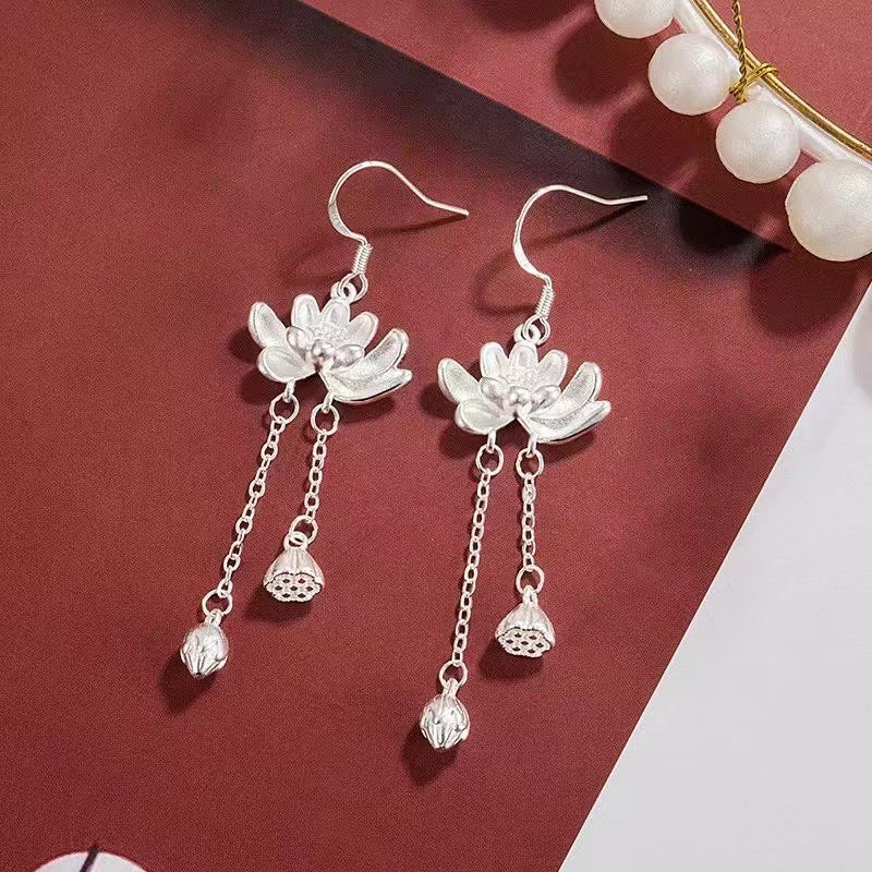 Wholesale Lotus Tassel Earrings Ancient Style Cheongsam Ear Hooks Mother's Day