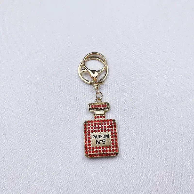 Wholesale Diamond-studded perfume bottle creative metal keychain