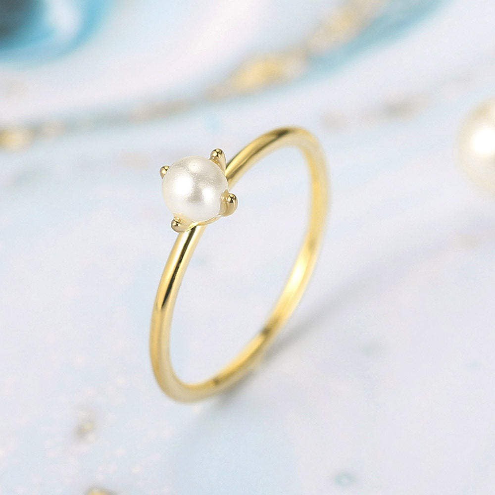 Wholesale Gold Plated Copper Pearl Thin Ring