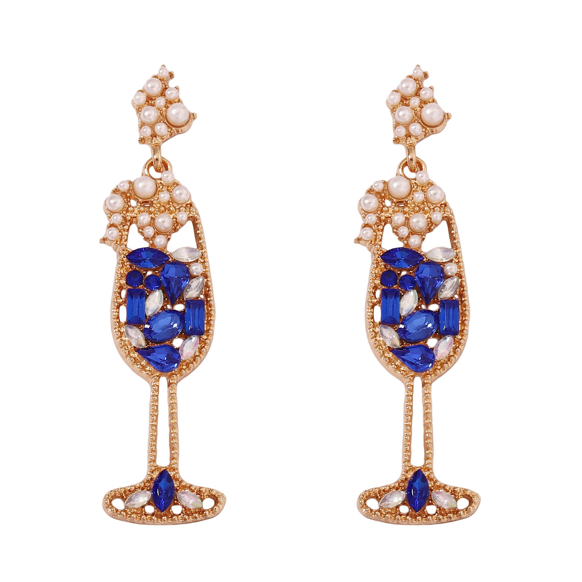 Wholesale Pearl Inlaid Diamond Wine Glass Shaped Alloy Earrings