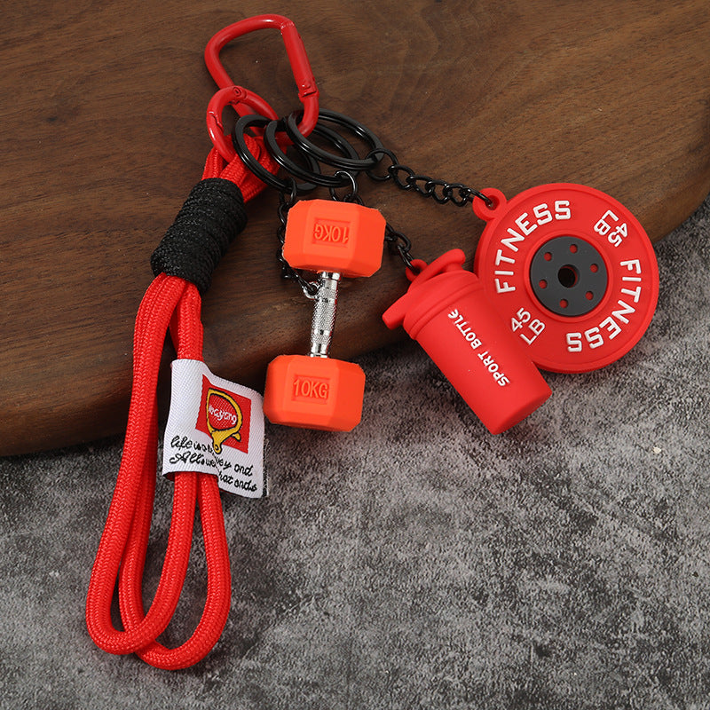 Wholesale Creative mini fitness barbell keychain