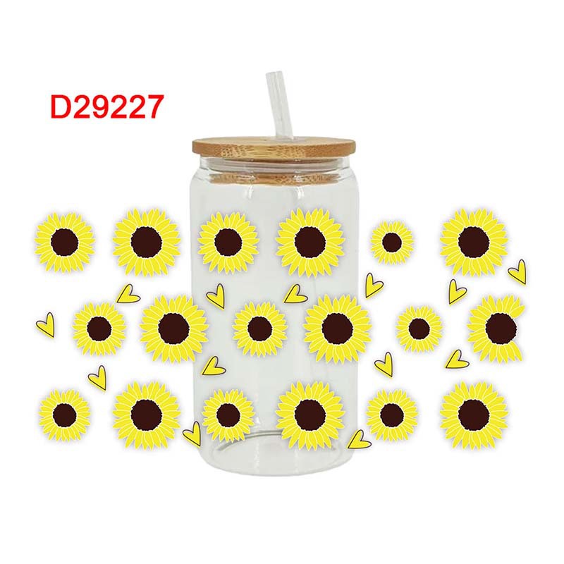Wholesale Yellow Sunflower Butterfly 16oz Cup UV DTF Wraps