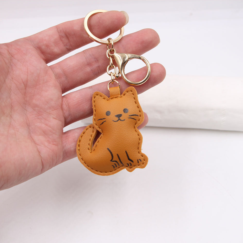 Wholesale Cute Kitten PU Leather Bag Charm Keychain Japanese Style Cartoon Cat Pendant For Car Keys Everyday Gift Accessory