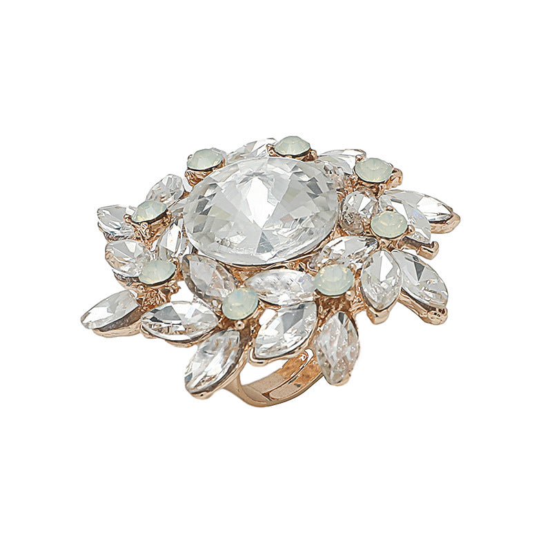 Wholesale Open Rotary Copper Set Diamond Multi-Layered Flower Ring