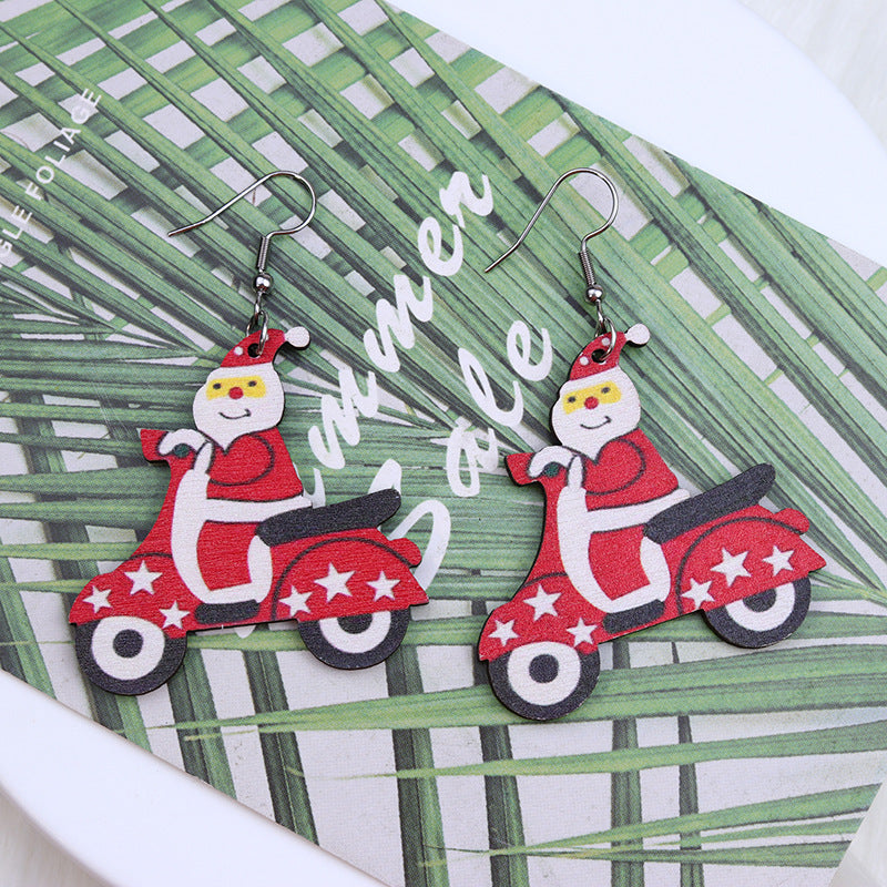Wholesale Christmas Santa Claus Elk Snowman Wooden Earrings