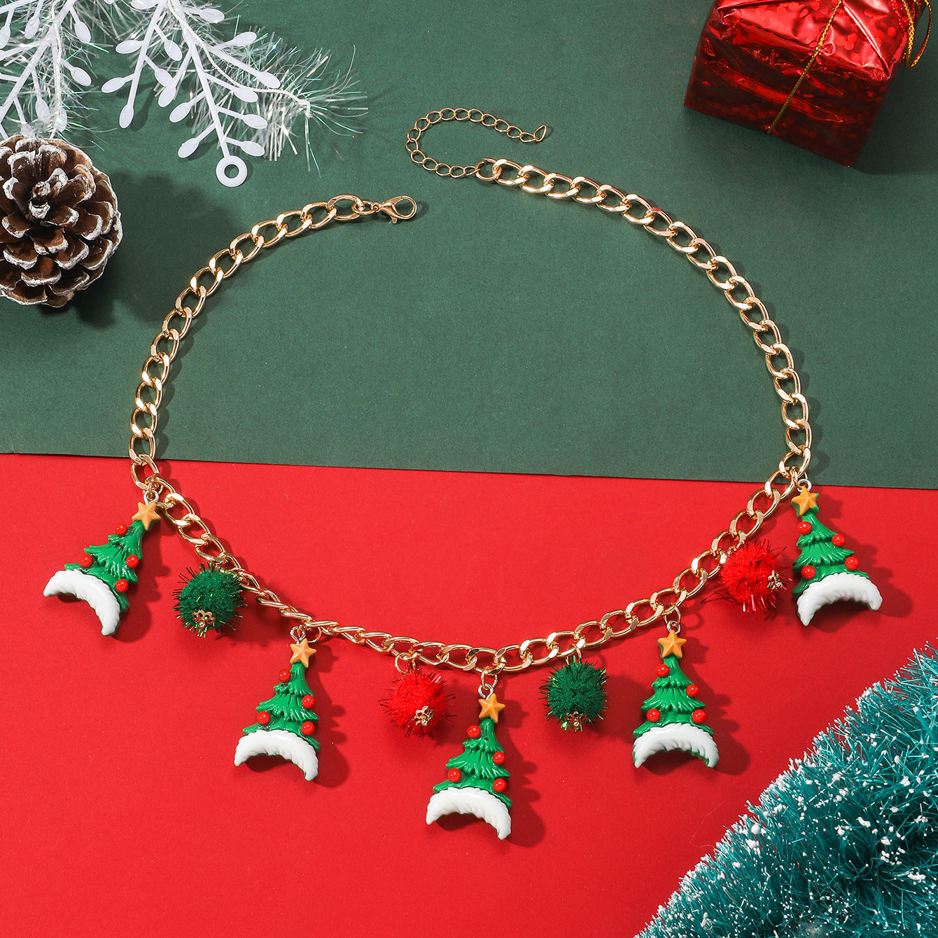 Wholesale Christmas Cute Cartoon Santa Claus Gingerbread Man Christmas Tree Bell Alloy Necklace
