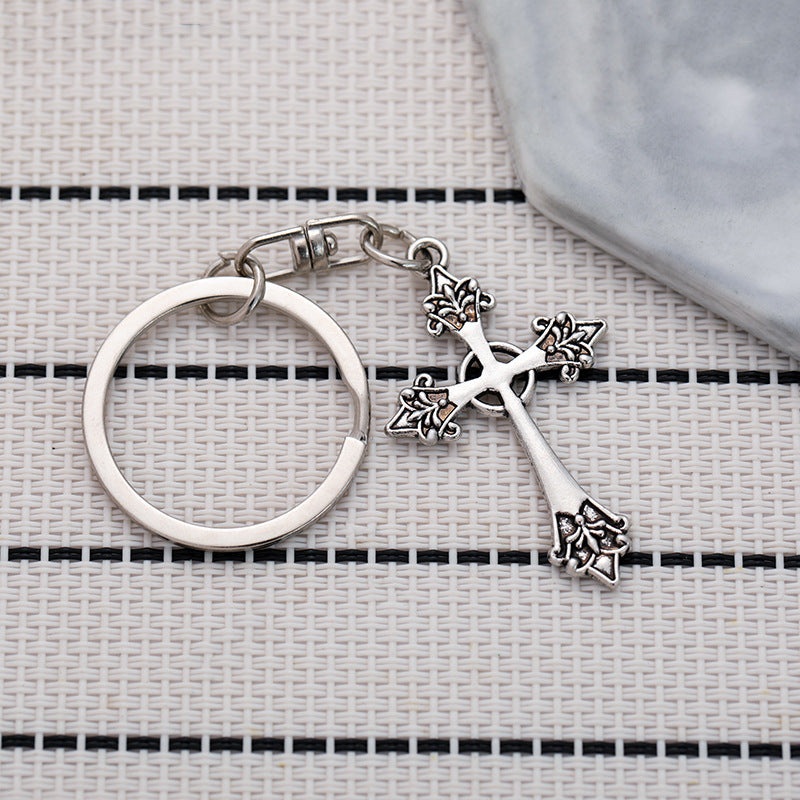 Wholesale Creative Flower Pattern Cross Zinc Alloy Keychain
