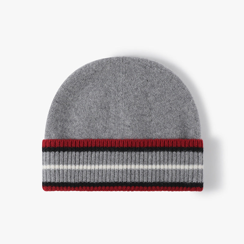 Wholesale Wool Striped Autumn and Winter Fashionable Knitted Warm and Thick Versatile Ear Protection Woolen Hat