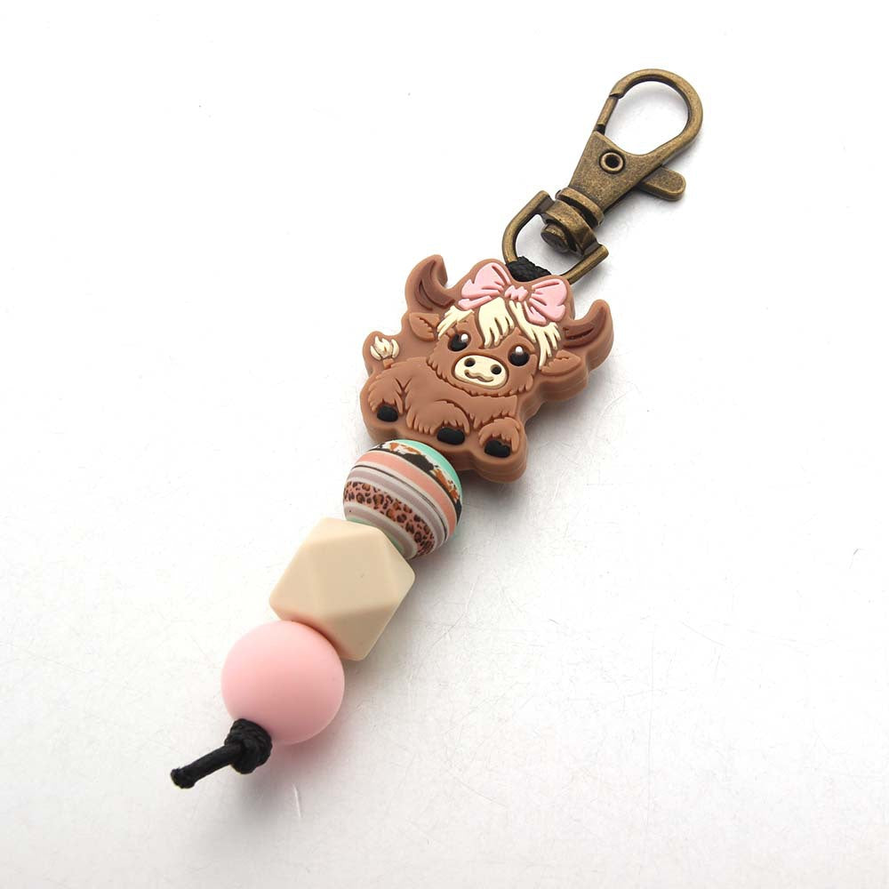 Wholesale Cartoon Yak Silicone Bead Keychain